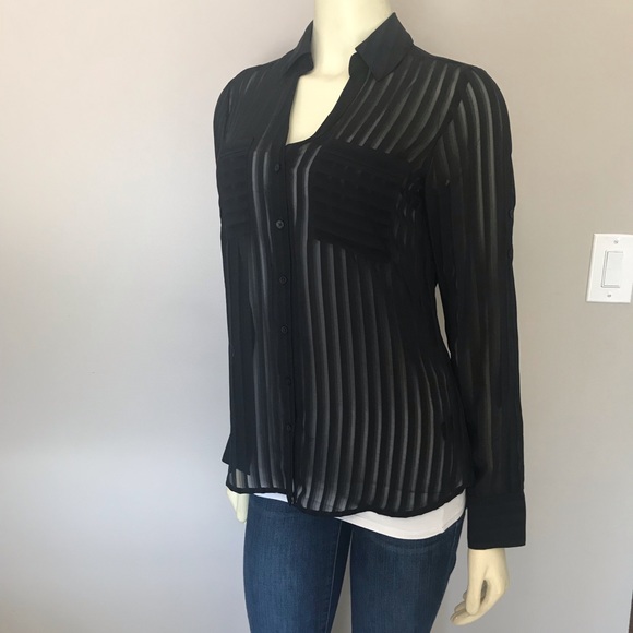 Express Tops - Express Black Striped Portofino Shirt Size S #078